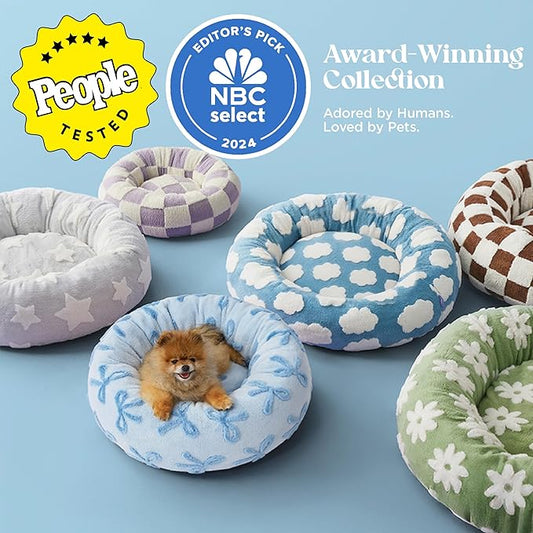 LE SURE Shown on TV Donut Medium Dog Bed - Round Cat Beds for Indoor Cats Calming Bed Gift for Pets, Cute Modern Beds with Jacquard Shaggy Plush & Anti Slip Bottom, 30 Inch, Ice Melt