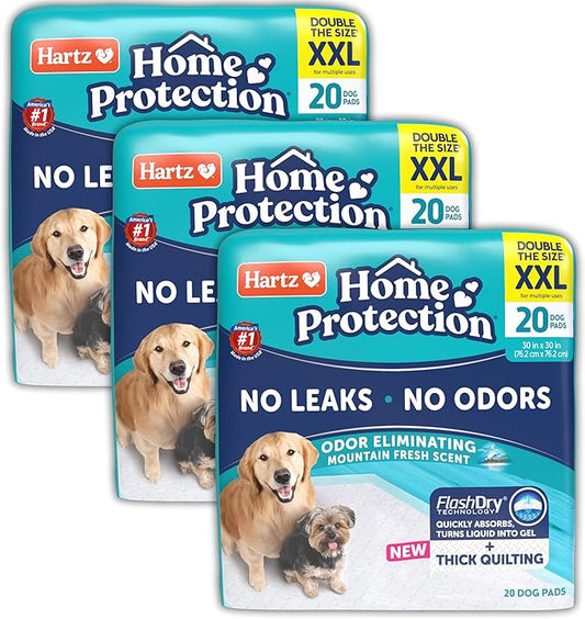 Hartz Home Protection Super Absorbent Odor Eliminating Mountain Fresh Scented No Leaks Dog Pads, XXL 60 Count