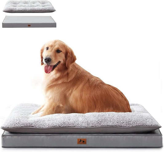2-Pack Waterproof Dog Bed Medium Size Dogs, Plush Cushion & Orthopedic Egg-Crate Foam Mattress for Senior Dogs, Washable Dog Crate Bed with Removable Cover, Light Grey