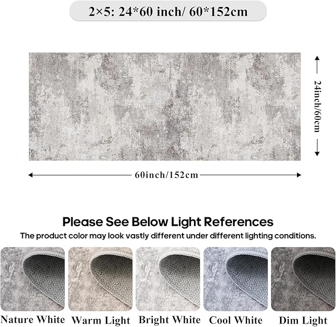 Abstract 2x5 Rug Runner Washable Non-Slip Hallway Carpet for Entryway, Kitchen,Laundry Room- Soft Low-Pile Thin Indoor Floor Mat - Modern Gifts for Newlyweds Household Home Decor 2x5 Grey