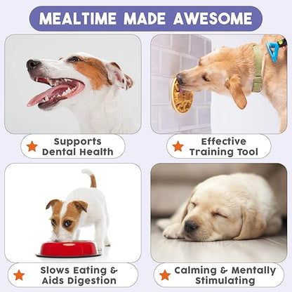 Awoo Snackaroni - Silicone Slow Feeder for Dog Bowls Over 5.5-Inches - Non-Slip, Wet and Dry Food-Compatible Pet Dish with Suction Cups - Extends Mealtime for Fast Eaters - Dishwasher Safe (Lavender)