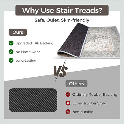 Non Slip Stair Treads for Wooden Steps 1PCS - 36"x36" Indoor Safety Carpet, Edging Mats with TPE Adhesive Backing, Pet and Elderly Friendly Stair Rugs (Taupe)