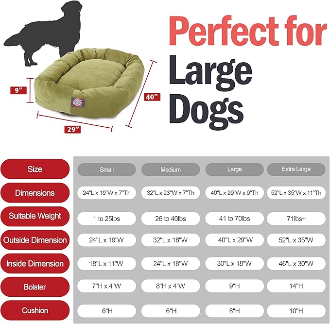 Majestic Pet 40 Inch Micro Velvet Calming Dog Bed Washable – Cozy Soft Round Dog Bed with Spine for Head Support - Fluffy Donut Puppy Mat 40x29x9 (inch) Large – Apple