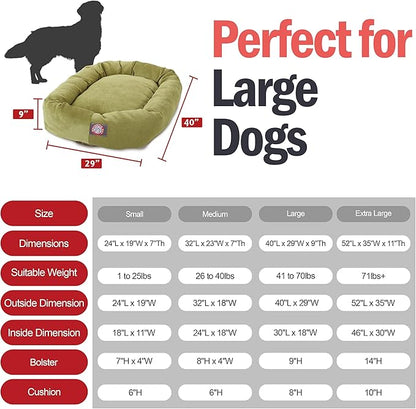 Majestic Pet 40 Inch Micro Velvet Calming Dog Bed Washable – Cozy Soft Round Dog Bed with Spine for Head Support - Fluffy Donut Puppy Mat 40x29x9 (inch) Large – Apple