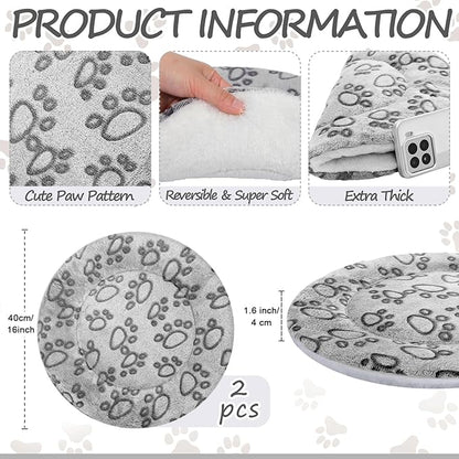 VitalCozy 2 Pack Self Heating Cat Pad Self Heating Cat Bed Machine Washable Heat Pet Mat Reversible Body Thermal Warm Round Dog Bed Crate Blanket for Feral and Indoor Cats(16'',Grey Dog Paw)