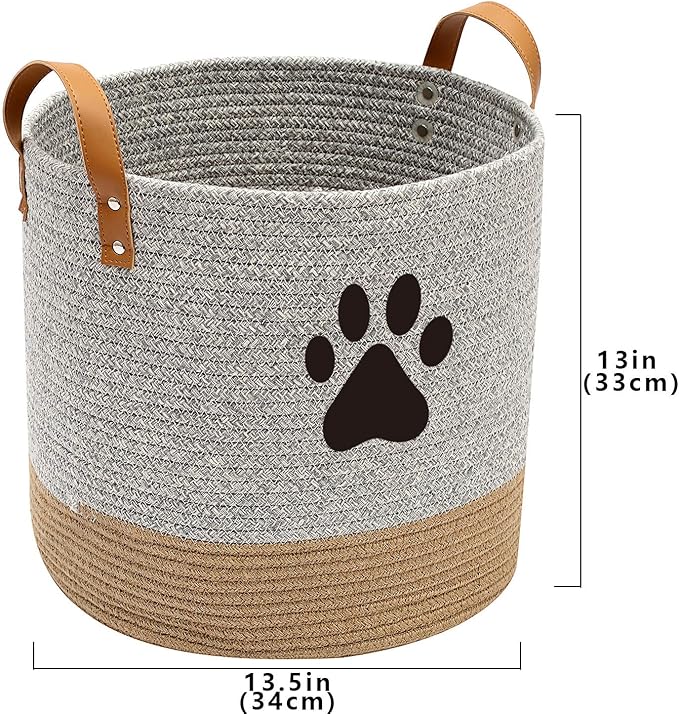 Cotton dog toy basket storage, puppy toy basket, puppy bins, laundry basket blanket storage bin - Perfect for organizing pet toys, blankets, leashes, pee mats and diapers - Graykhaki