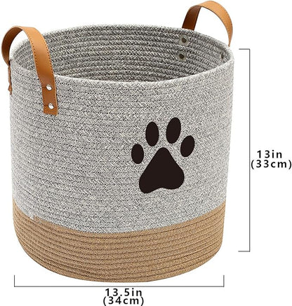 Cotton dog toy basket storage, puppy toy basket, puppy bins, laundry basket blanket storage bin - Perfect for organizing pet toys, blankets, leashes, pee mats and diapers - Graykhaki
