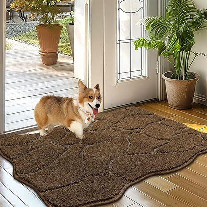 BSICPRO Dog Mat for Muddy Paws, 24x36 Low Profile Absorbent Dirt Trapper Door Mat, Non-Slip Washable Mud Mat for Dogs, Polyester Pet Rug Mat for Front Door Indoor, Patio, Entrance (Brown)