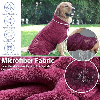 Dog Bathrobe Towel Dog Drying Coat - Super Absorbent Bath Robe for Drying Dogs Large, Soft Adjustable Collar & Belly Strap Fast Drying Coat Pet Dog Cat Bath Robe Towel (Purple, Small)