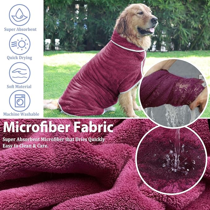 Dog Bathrobe Towel Drying Coat - Super Absorbent Dog Towels Bath Robe for Drying Dogs Large, Soft Adjustable Collar & Belly Strap Fast Drying Coat Pet Dog Cat Bath Robe Towel (Grey, 3X-Large)