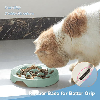 Slow Feeder Bowl for Cats and Small Dogs,Cilkus Fish Pool Design, Fun Interactive Bloat Stop Puzzle Feeder Bowl Healthy Eating Diet Made of Melamine Food Grade Material Dishwasher Safe (Green)