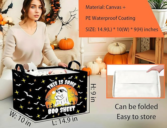 Large Halloween Themed Candy Gift Boo Basket for Kids Baby Personalized Adults Storage Bin Fall Decor(Sunglasses Spooky)