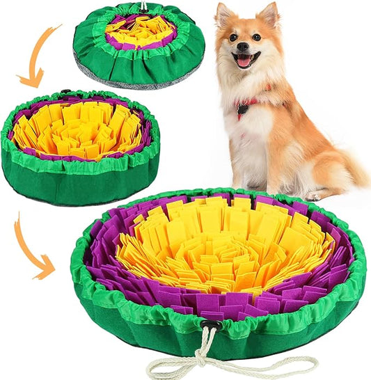 Vivifying Snuffle Mat for Dogs, Enrichment Dog Puzzle Toys for Slow Eating and Keep Busy, Adjustable Sniff Mat Encourages Natural Foraging Skills and Mental Stimulation(Yellow Purple)