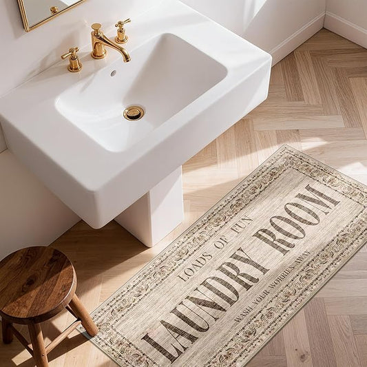 RUUGME 20x48 Laundry Room Rug Runner - Non Slip Washable Carpet for Mudroom Washroom Soft Stain Resistant Carpets Durable Low Pile Farmhouse Decor Floor Mat for Bathroom 20"x48" Natural Wood Brown