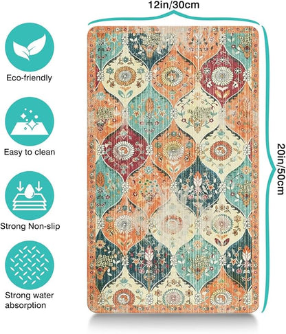 Dog Food Mats for Floors Absorbent, Cat Food Mat - Pet Cat Feeding Mat Quick Dry, Dog Bowl Mats for Water, Pet Supplies Feeding Placemat 12" x 20" Orange Boho