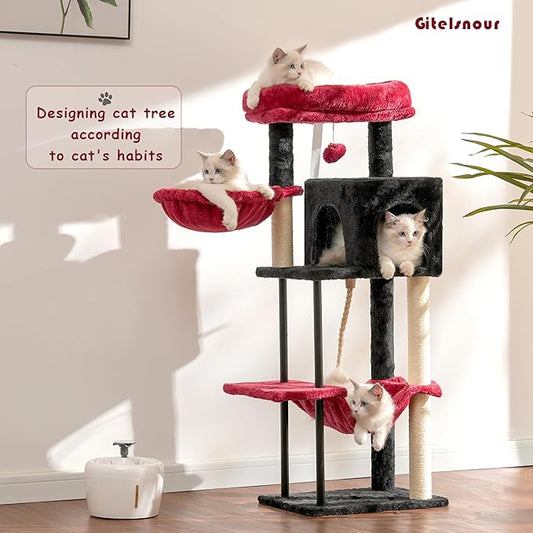 Gitelsnour Cat Tree, Cat Tower for Indoor Cats, 43.3 inch Gothic Cat Tree Tower with Sturdy Steel Tube, Hammock, Cat Condo for Small Cats and Kittens, Scratching Post, Black and red GCT004SBR