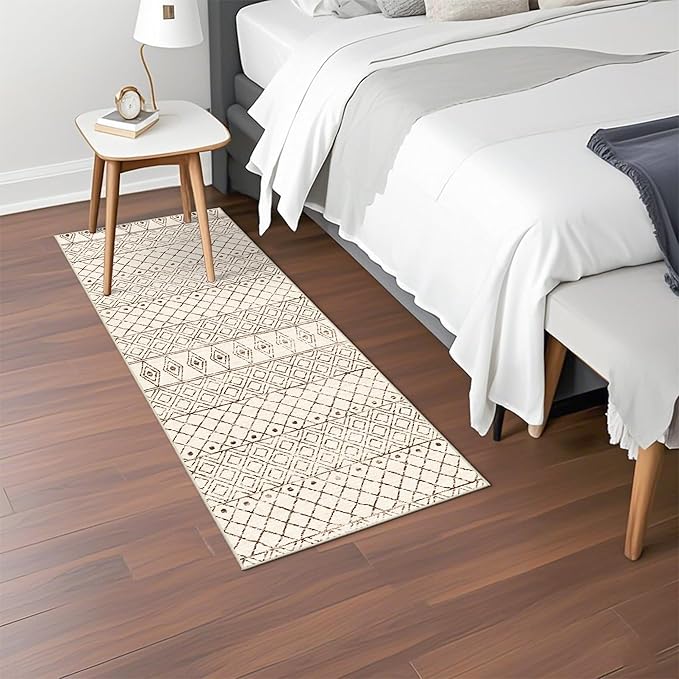 2x5 Rug Runner Boho Geometric: Washable Hallway Moroccan Runners - Non Slip Low Pile Soft Pets Friendly Rugs for Kitchen Bathroom Bedroom Entryway Laundry 2x5 Geo Beige
