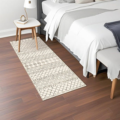 2x5 Rug Runner Boho Geometric: Washable Hallway Moroccan Runners - Non Slip Low Pile Soft Pets Friendly Rugs for Kitchen Bathroom Bedroom Entryway Laundry 2x5 Geo Beige
