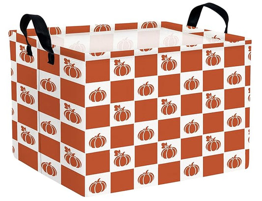Large Halloween Themed Candy Gift Boo Basket for Kids Baby Personalized Adults Storage Bin Fall Decor(Grid Pumpkin)