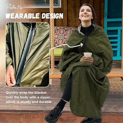 Wearable Warm Camping Blanket Waterproof Windproof Quilted Fleece Stadium Outdoor Blanket with Portable Bag for Cold Weather Camping Picnic Sports Pet Beach Travel Car 79*55 inches Black including Hat