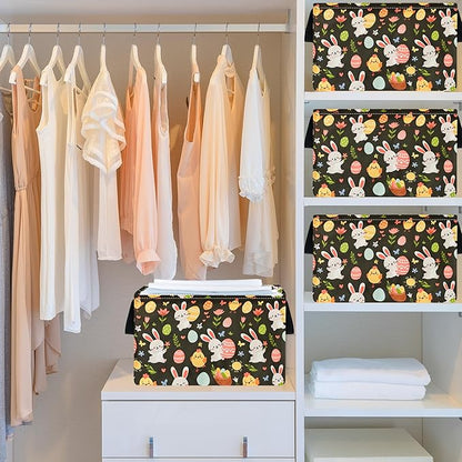 Easter Storage Basket Eggs Bunny Flower Gifts Cube Waterproof Storage Bins Organizer,Foldable Closet Shelf Baskets with handles for Women,Nursery Hamper Toys Box,Room Decorations