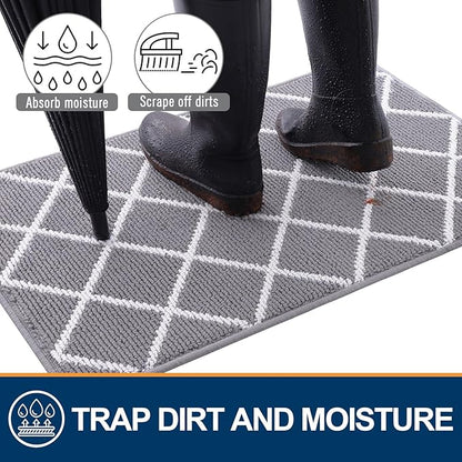 Finchitty Indoor Door Mat, Dirt Resistant and Absorbent, Low-Profile, Non-Slip, Washable Inside Floor Mats for Front Door, Back, and Entrance, 47" x 23", Grey