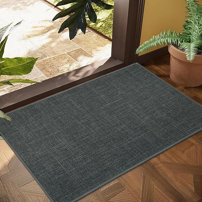 Ultra Thin Indoor Door Mat, Low-Profile Door Mats Indoor Entrance, Non-Slip Natural Rubber Backing Doormat, Washable Entryway Doormats, Fade Resistant Dirt Trapper for Kitchen, 47''x24'',Grey