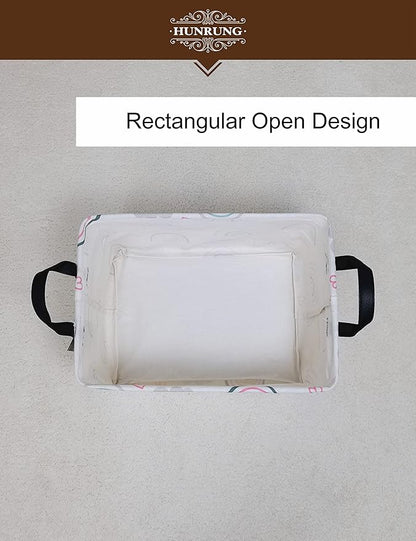 HUNRUNG Rectangle Storage Basket Cute Canvas Organizer Bin for Pet/Children Toys, Books, Clothes Perfect for Rooms/Playroom(Rec-Rainbow)