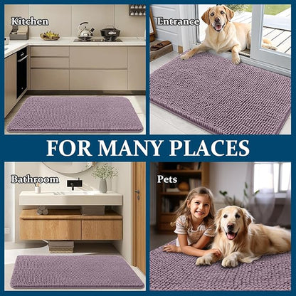 OLANLY Dog Door Mat for Muddy Paws 45x27, Absorbs Moisture and Dirt, Absorbent Non-Slip Washable Doormat, Quick Dry Chenille Mud Mat for Dogs, Entry Indoor Entryway Carpet for Inside Floor, Deep Plum