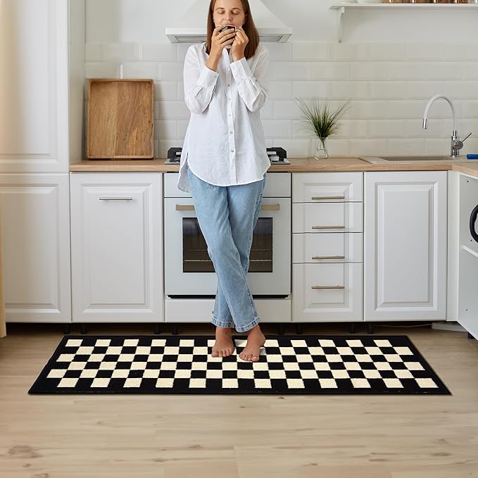 GRANNY SAYS Kitchen Mats for Floor, Kitchen Rugs Non Slip Washable, Runner Rugs for Kitchen Floor, 59" x 17.7", Stain Resistant Comfort Standing Mat Made of 100% Polypropylene, Black