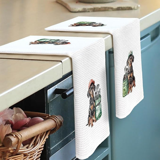 Golf Dog Kitchen Towels - Doberman Pinscher Dish Towels, Sports Gifts, Pet Golf Club Decorative Absorbent Dishcloths Hand Towels Set of 2 for Spa Kitchen Gym Decor 16x24 Inches
