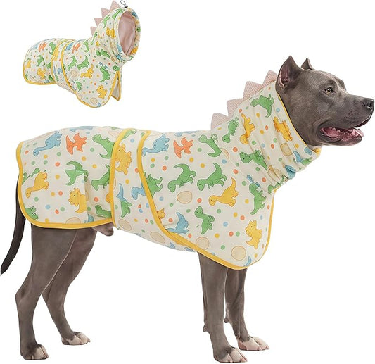 LovinPet 3‑in‑1 Dog Warm Winter Coat & Bathrobe, Hooded Dinosaur Fleece, Lightweight High‑Loft, Absorbent Knit, Quiet Hook‑and‑Loop, Wind‑Blocking Edges, Dog Robes for Medium & Large Dogs, Yellow,M