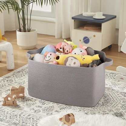 Extra Large Blanket Basket, 24" x 16.9" x 14.2" Woven Storage Basket for Living Room, Rectangle Nursery Blanket Storage for Toys, Towels, Dirty Clothes (Light Grey)