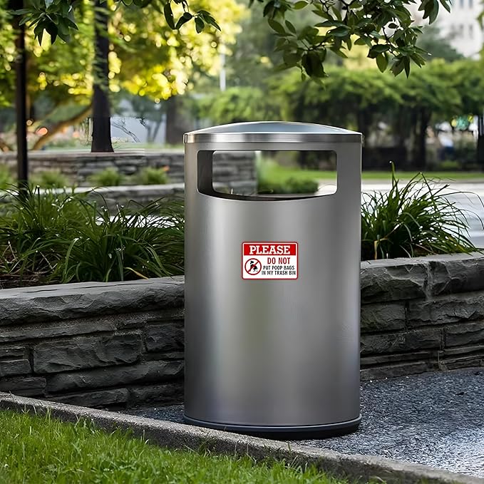 2PCS Please Do Not Dispose Poop Bags in This Trash Bin Stickers, Self-Adhesive Weatherproof Do not Throw Dog Poop Bag in The Trash Sign, Trash Can Stickers for House，Yard，Restaurant（5.9" x 3.9"）