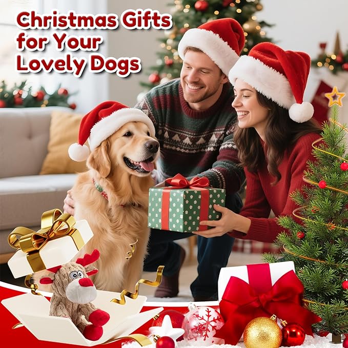 Dog Christmas Toys, Plush Chew Toys for Dogs, Funny Reindeer Squeaky Dog Toy with Crinkle Paper, Gifts for Dogs, Plsuh Dog Toy for Small, Middle, Large Breed, Interactive Pet Toys