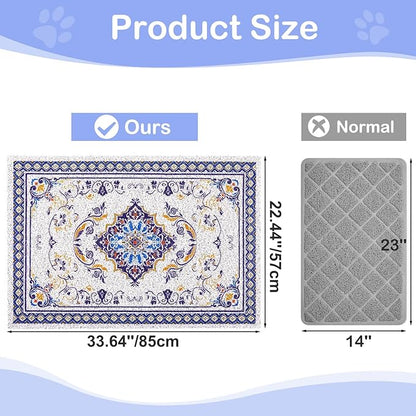 Glittme Cat Litter Mat with Non-Slip Bottom Litter Box Mat 33"X22" Litter Trapping Mat Easy to Clean Washable Cat Food Mat for Kitty,L