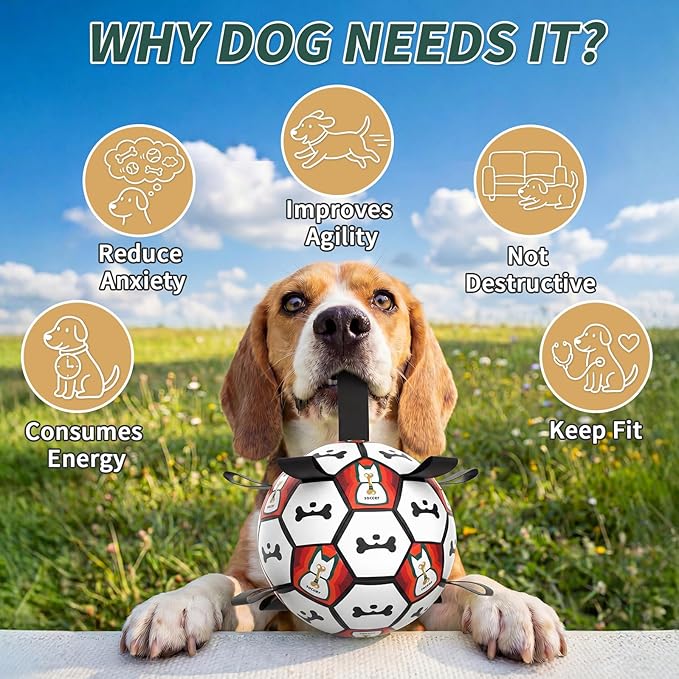 Interactive Dog Ball Toys, 2026 Dog Soccer Ball with Thicken Straps for Small Medium Breeds Tug of War, Small Herding Balls with Pump for Puppy Dogs Outdoor Play Training (Black, 6 Inch)
