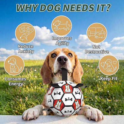 Interactive Dog Ball Toys, 2026 Dog Soccer Ball with Thicken Straps for Small Medium Breeds Tug of War, Small Herding Balls with Pump for Puppy Dogs Outdoor Play Training (Black, 6 Inch)