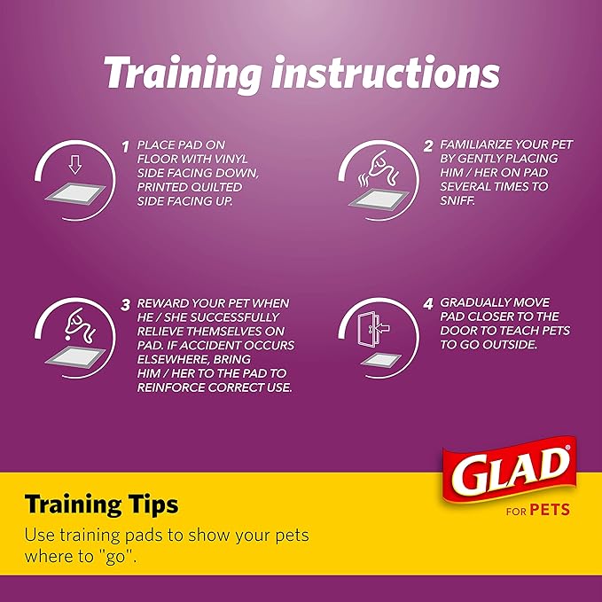 Glad for Pets Washable Training Pads, Medium Size (24”x36”), 2 Pack Gray with Paw Prints| Re-usable Cloth Dog Training Pads with 3 Layers of Leak Protection and No Slip Grip Vinyl Bottom