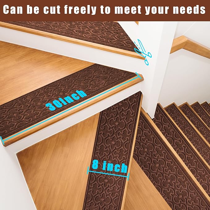 4Pcs Stair Treads for Wooden Steps Indoor with Self Adhesive, 8"x30" Non Slip Stair Runners-Peel & Stick Indoor Stair Carpet Runner, Resistant Indoor Runner for Kids、Elders and Pets,Dark Brown