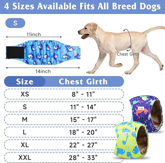 5 Pack Dog Diapers Male Reusable, Premium Belly Bands for Dogs, High Absorbing Male Dog Pee Wraps for Doggie in Incontinence or Excitable Urination Dinosaur XL