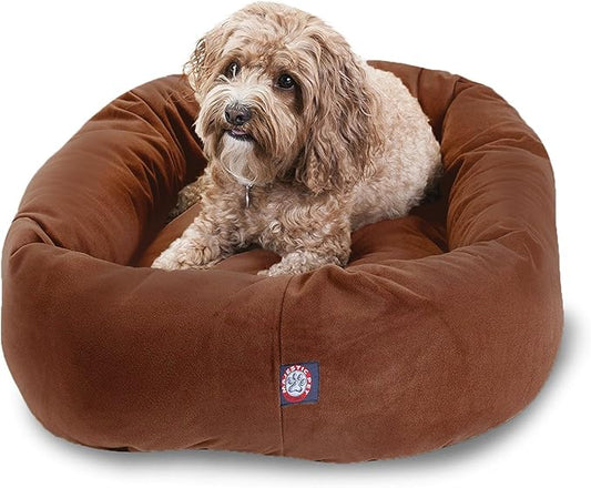 Majestic Pet 32 Inch Suede Calming Dog Bed Washable – Cozy Soft Round Dog Bed with Spine Support for Dogs to Rest Their Head - Fluffy Donut Dog Bed 32x23x7 (Inch) - Round Pet Bed Medium – Rust