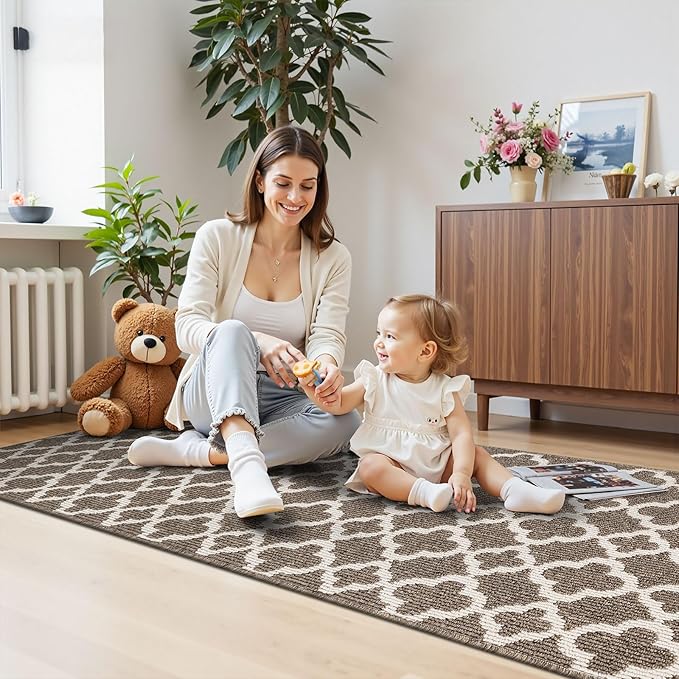 U'Artlines Runner Rug for Hallway 2×6feet Non Slip Kitchen Floor Carpet Runners Brown Geometric Pattern Machine Washable Area Rug for Entryway Bathroom