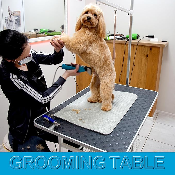 Seagull Multipurpose Foam Rubber Pet Grooming Table Mat 16 x 24 Inch Dog Grooming Mat for Table Cat Grooming Mat Dog Bath Mat Pet Vet Mat Non Slip Soft Waterproof Light Grey