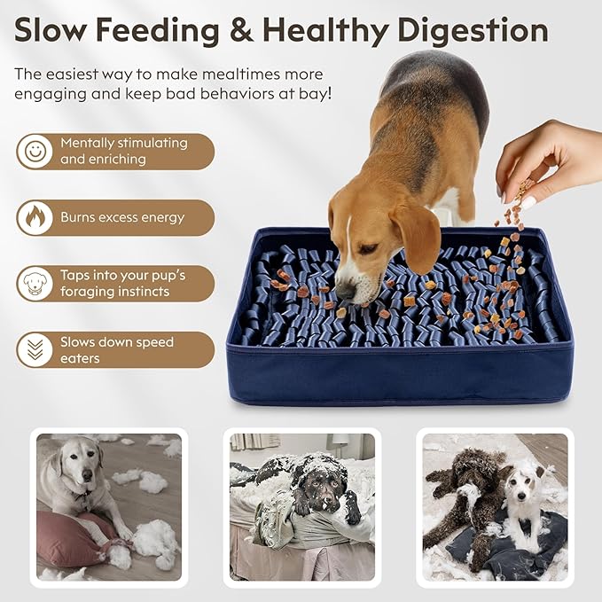 Snuffle Mat for Dogs, Dog Puzzle Mat, Interactive Dog Toys for Enrichment,Sniff Mats with Non-Slip Backing,Portable Design Easy to Store (Navy, 14" X 12"-Portable)
