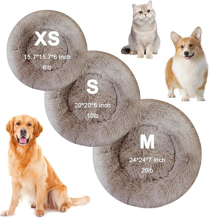 Nisrada Dog Bed for Small Medium Large Dogs, 24 inch Calming Dogs Bed, Washable-Round Cozy Soft Pet Bed for Puppy and Kitten with Slip-Resistant Bottom