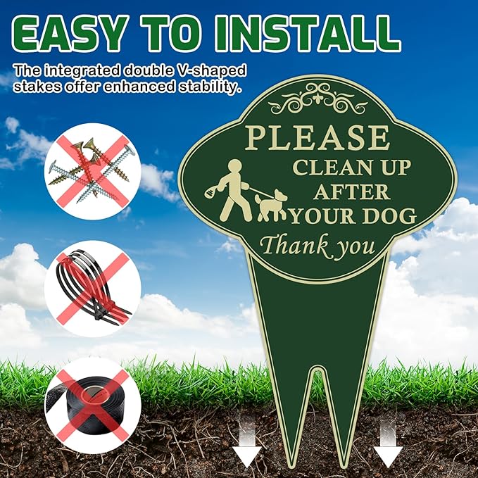Please Clean Up After Your Dog Sign, 10”x14” Double-Sided No Dog Poop Signs Heavy Duty Aluminum for Lawn Easy Install, Pick Up After Your Dog Sign with Integrated Stake for Yard, Outdoor Use