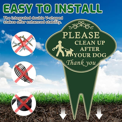 Please Clean Up After Your Dog Sign, 10”x14” Double-Sided No Dog Poop Signs Heavy Duty Aluminum for Lawn Easy Install, Pick Up After Your Dog Sign with Integrated Stake for Yard, Outdoor Use