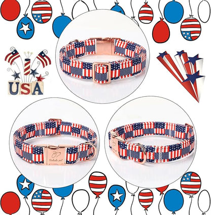 4th of July Dog Collar - US Flag Patriotic Dog Collars for Small Dogs, Adjustable Independence Day Stars & Stripes American Flag Collar S