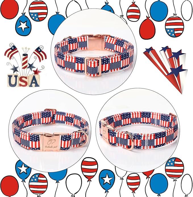 4th of July Dog Collar - US Flag Patriotic Dog Collars for Medium Dogs, Adjustable Independence Day Stars & Stripes American Flag Collar M